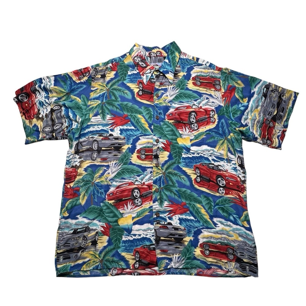 Vintage Reyn Spooner Dodge Viper Hawaiian Shirt Men's L Rayon Made in Hawaii
